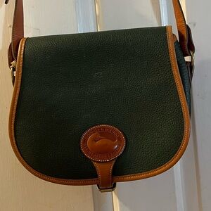 Dooney & Bourke Dark Green Pebble Leather Crossbody with Brown Trim